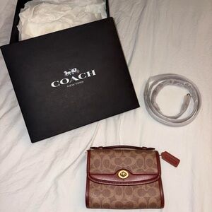Coach Brown and Burgundy Shoulder Bag